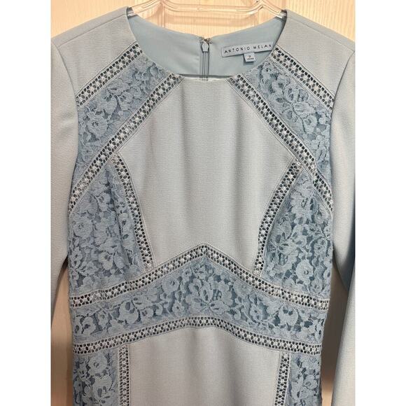 Antonio Melani Powder Blue Dress Size 2 Formal Cocktail Lace Elegant - Picture 2 of 13